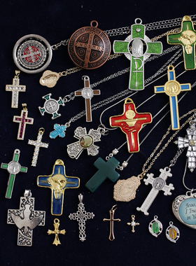 欧美国意大利进口老库存钛钢男女中性风十字架不旋转飞鸟吊坠项链