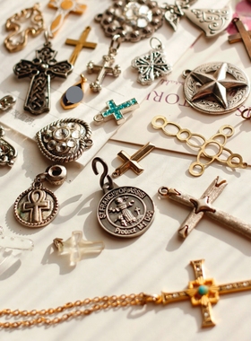 欧美国意大利进口antique孤品男女中古复古董十字架长项链颈链