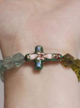 原创设计珐琅景泰蓝创汇时出口意大利回流十字架串珠情侣手链手串