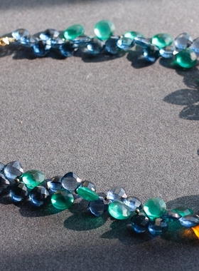 欧美艺术家原创设计925银镀金水滴天然石英石花椒水晶项链孤品女