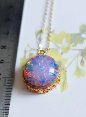 原创欧美国法国蛋糕老琉璃小众中古董中古复古项链吊坠vintage女