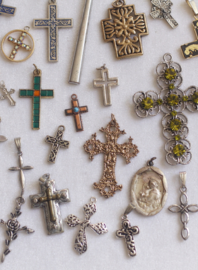 欧美法国Antique意大利进口中古复古男女十字架毛衣链项链vintage