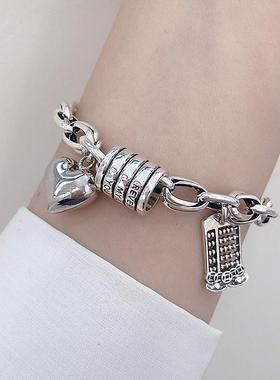 财源滚滚手链女时尚新款复古甜美爱心转运环算盘手环创意网红手饰