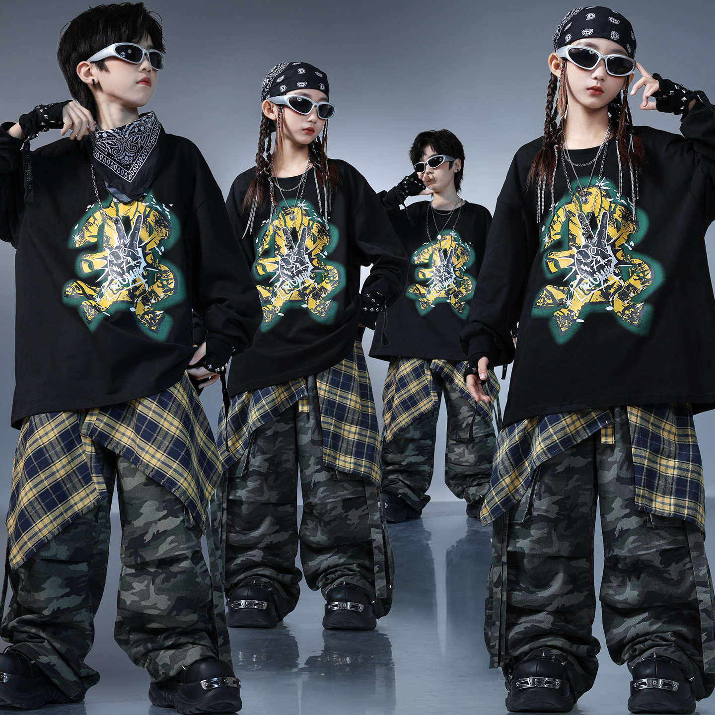 嘻哈儿童街舞男童长袖少儿hiphop架子鼓女童潮酷爵士舞元旦演出服,淘宝优惠券,粉丝福利购,淘宝优惠卷