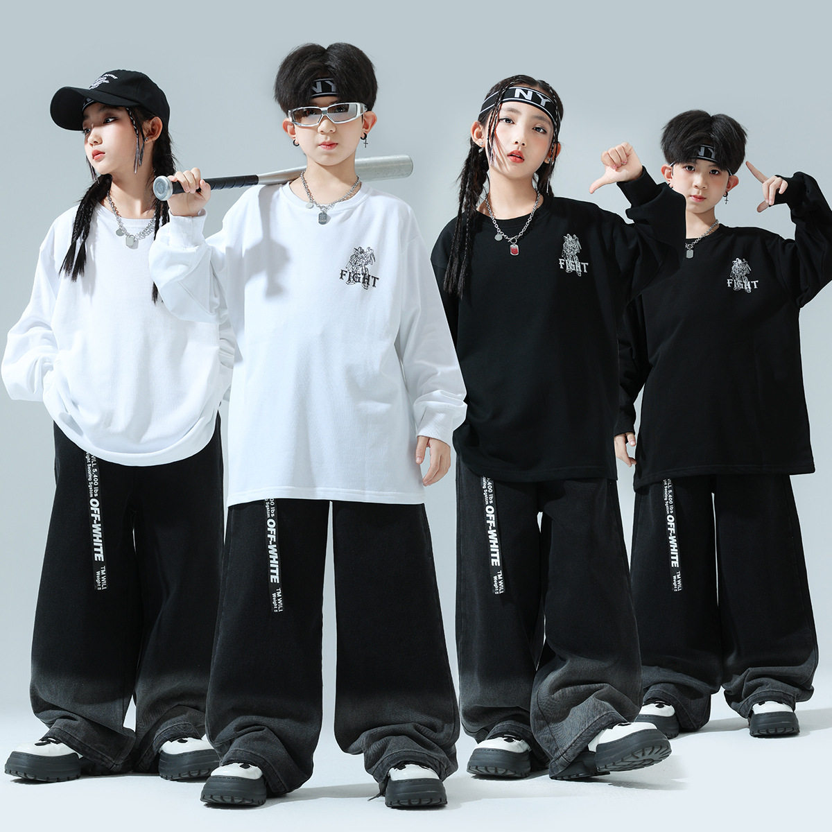 街舞儿童潮服t恤黑白宽松嘻哈服女爵士舞蹈服团体表演团体演出服,淘宝优惠券,粉丝福利购,淘宝优惠卷