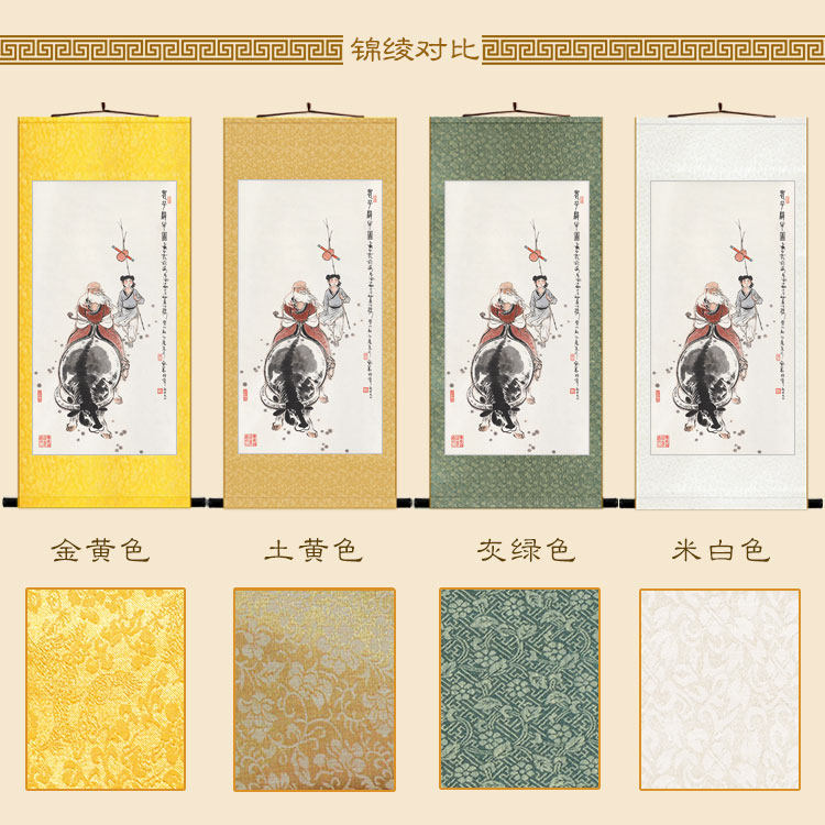 老子出关图骑青牛人物画像绢布材质卷轴挂画中式装饰画可定制_虎窝淘