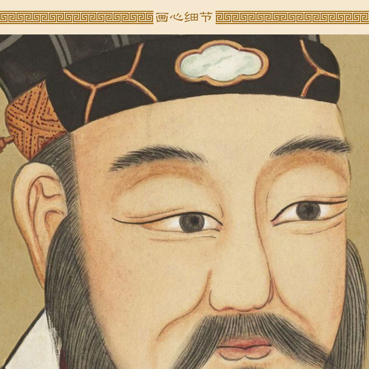 孔子画像 老子朱熹孟子挂画 清代复古人物卷轴画 儒家道家装饰画