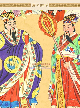 北斗七星真君神像画 左辅右弼水陆画卷轴挂画 复古绢布装饰画定制