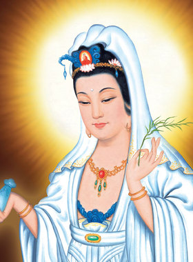 西方三圣接引佛图观音菩萨画像