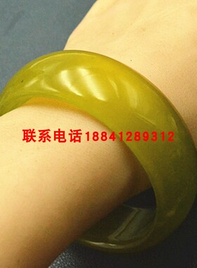 黄玉手镯女款加宽玉镯子美观时尚