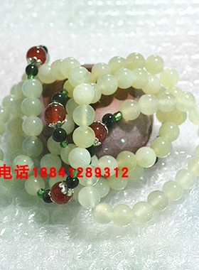 天然保真玉石手串岫玉