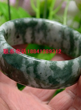 玉石手镯宽版兰花玉手镯飘绿花