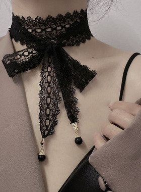 项链女长款choker锁骨链超仙气少女甜美白色蕾丝脖子饰品颈带宽边