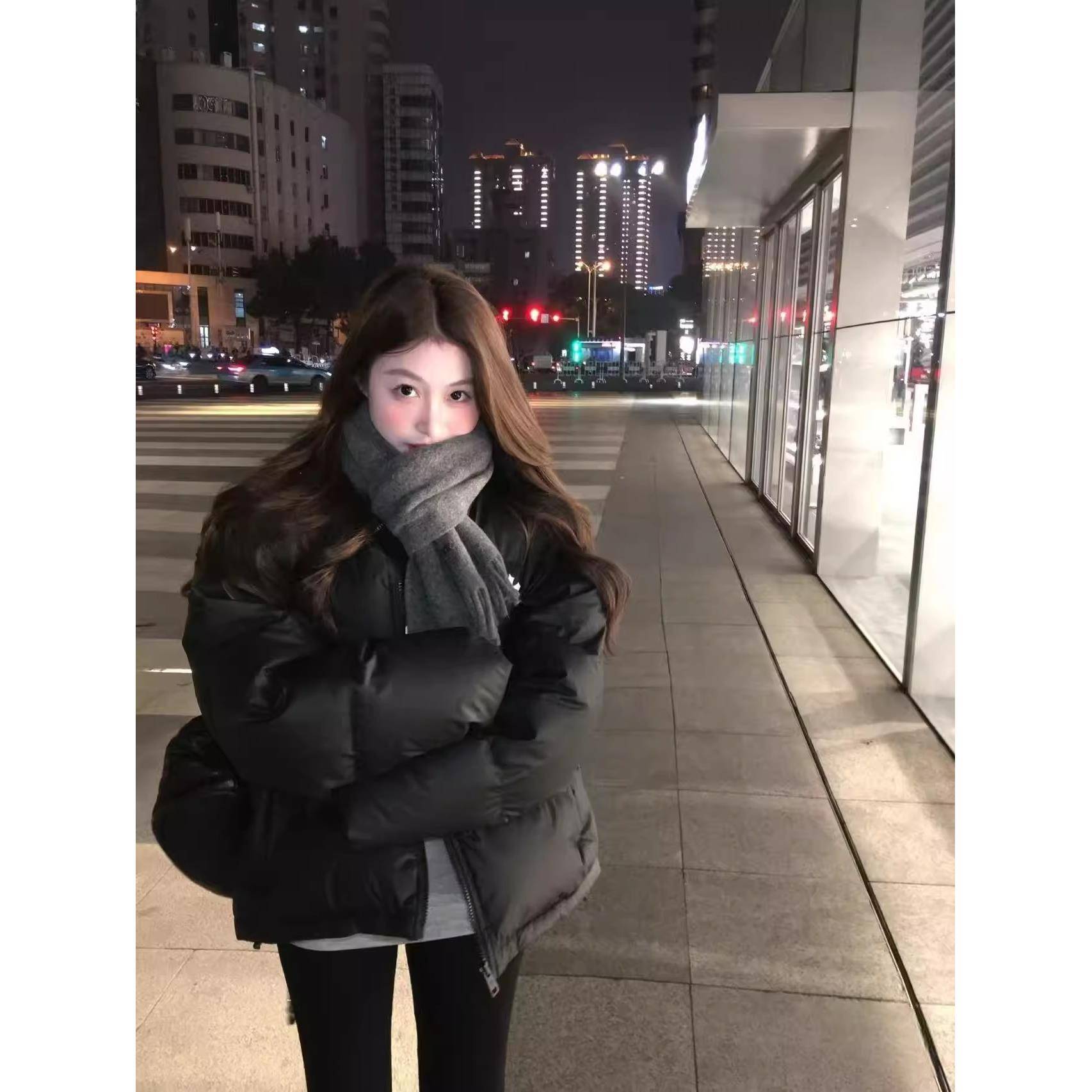 黑色羽绒棉服女2025冬季新款棉衣宽松加厚保暖小个子面包服外套潮 - 图0