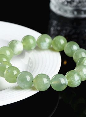久雅水晶  天然岫玉圆珠手链 青提奶盖色岫玉散珠手链 厂家直销