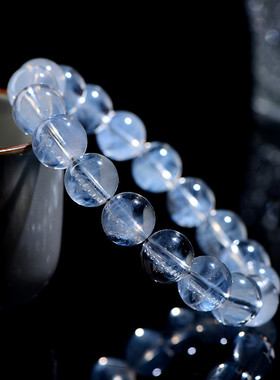 久雅水晶 天然7A级蓝针手链  大颗粒蓝色发晶圆珠手串 厂家直销