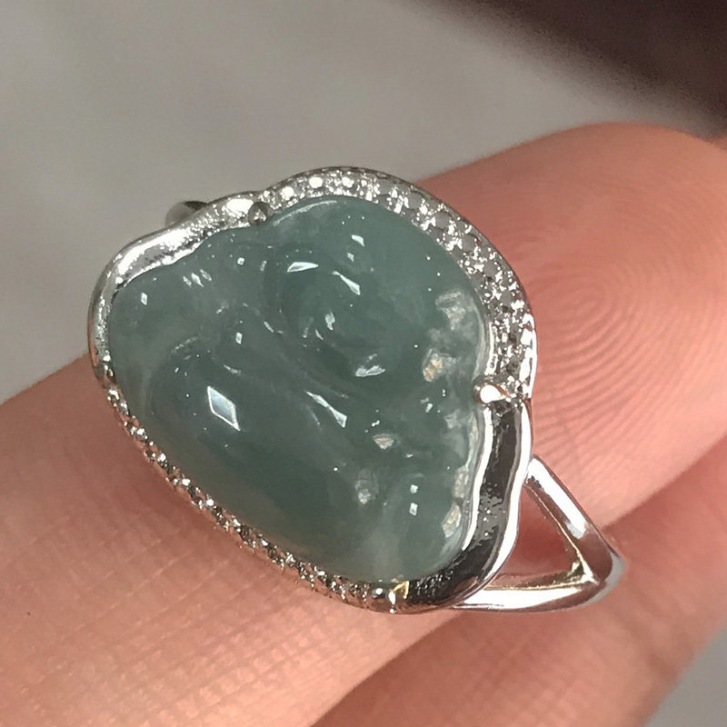 Natural A-grade jadeite Maitreya Buddha ring Jade Buddha inlaid ring jade peace Buddha ring ring female living ring