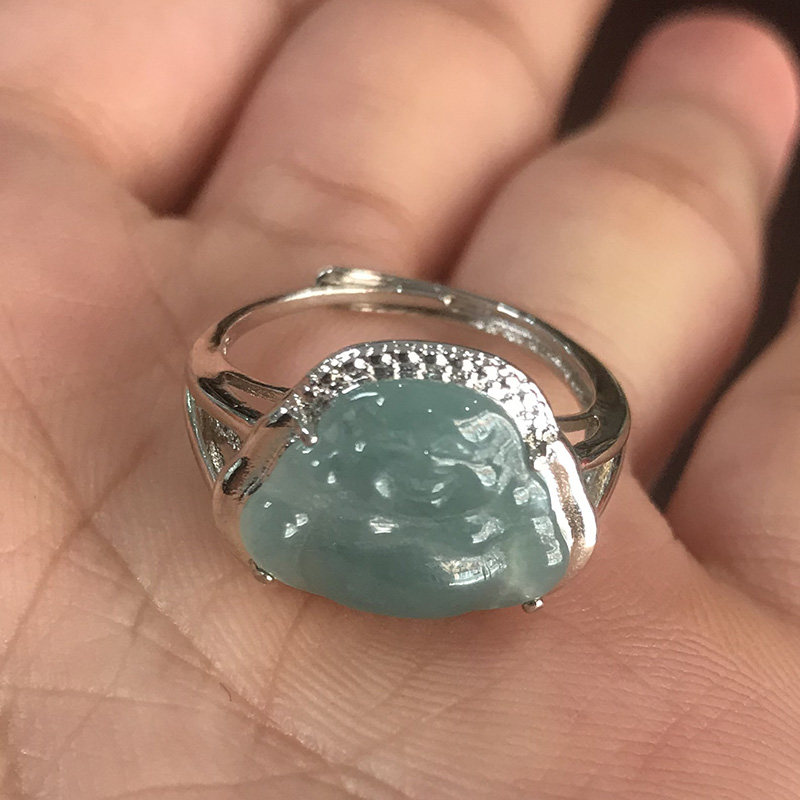 Natural A-grade jadeite Maitreya Buddha ring Jade Buddha inlaid ring jade peace Buddha ring ring female living ring