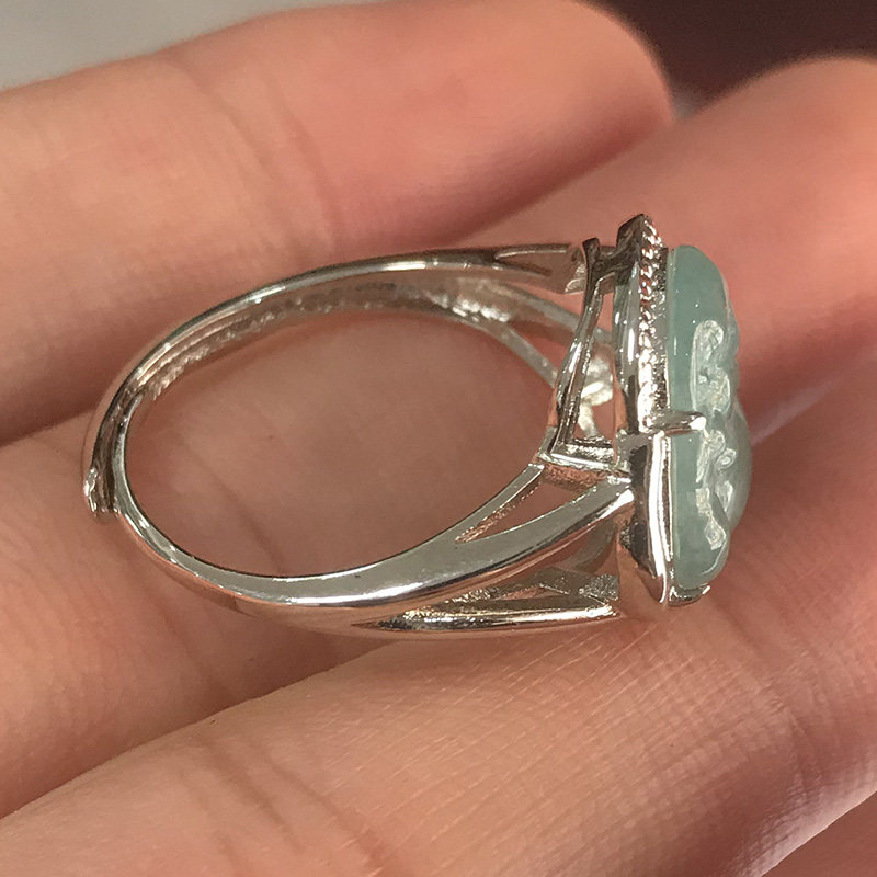 Natural A-grade jadeite Maitreya Buddha ring Jade Buddha inlaid ring jade peace Buddha ring ring female living ring