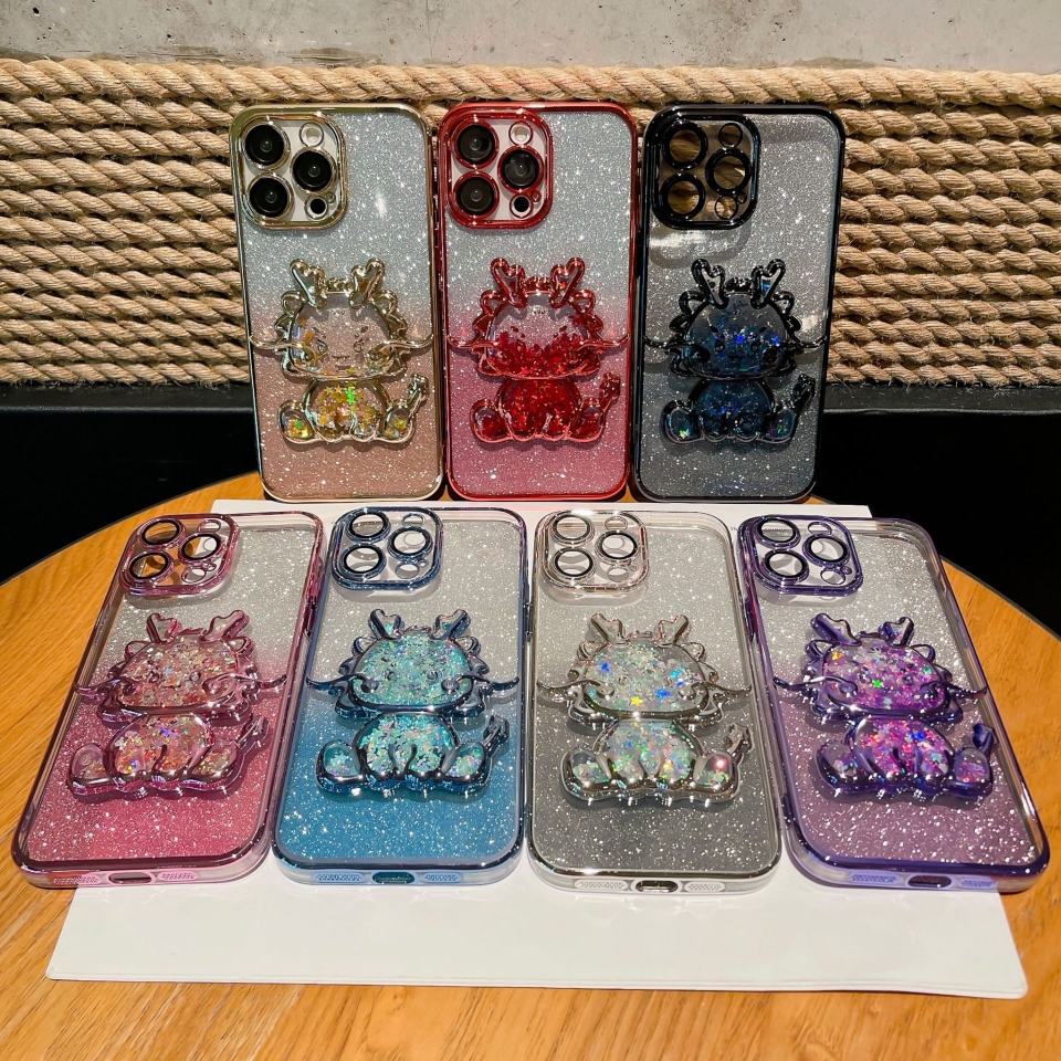 适用于iPhone15 14 13 12 11 Pro Max Case XSMAX XR X 78plus Glitter Liquid Bear Stand Cover流沙手机壳-图2