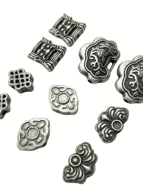 藏银合金天铁强保色背云隔珠平安锁祥云 DIY手串文玩饰品配件