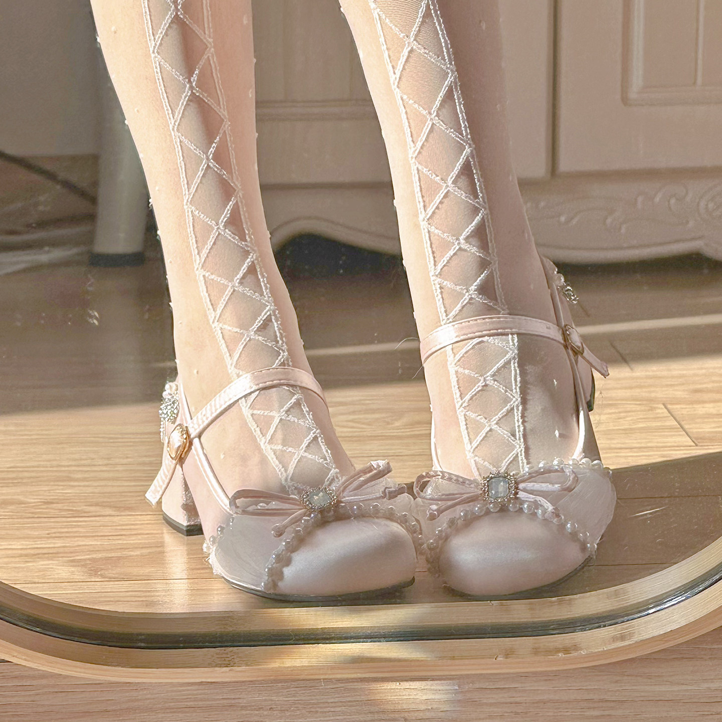 PINKYO原创法式玛丽珍鞋甜美仙女蝴蝶结浅口单鞋女圆头粗跟高跟鞋,淘宝优惠券,粉丝福利购,淘宝优惠卷