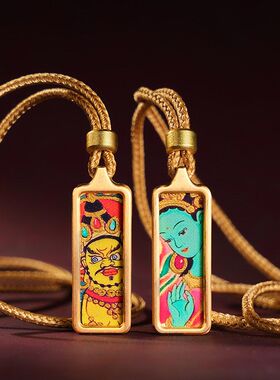 唐卡钛钢吊坠小金条佛牌护身符随身普贤菩萨黄财神观音迷你嘎乌盒