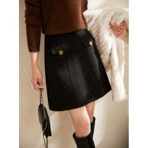 Minimalist sparkling star-studded black wool bright silk slim and windy half body dress High waist A short skirt woman autumn winter