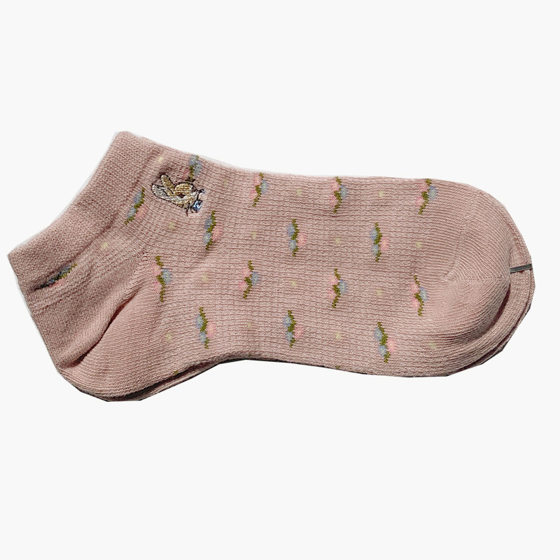 夏季日系薄款刺绣卡通棉质隐形船袜可爱复古碎花网纹透气女短袜子 - 图3