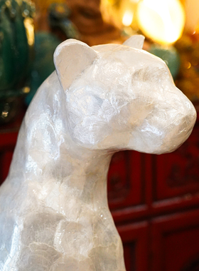 【本尼家】BJ02银白软贝壳小号豹子艺术装饰家居玄关落地摆件