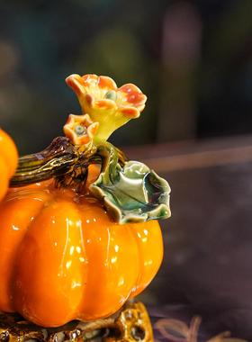 【本尼家】AM37非遗手工石湾陶《丰收满屋》南瓜陶瓷装饰玄关摆件