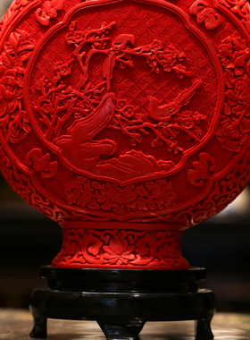 【本尼家】中国扬州漆器装饰花瓶抱月瓶剔红古典家居玄关摆件