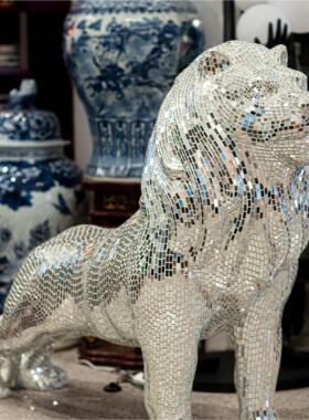 【本尼家】BJ16玻璃钢狮子站狮造型镜片贴片装饰户外门口艺术摆件