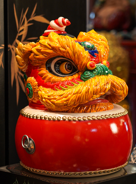 【本尼家】中号-国潮醒狮摆件舞狮头非遗手工陶瓷开业大吉礼物