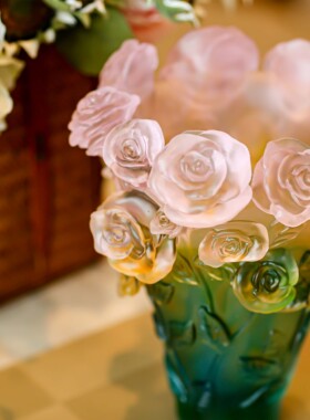 【本尼家】LL3非遗好物古法琉璃玫瑰花花瓶手工雕刻艺术玄关摆件