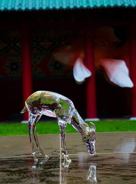 【本尼家】TY56现代轻奢装饰透明铂晶鹿野生鹿雕塑玄关落地摆件