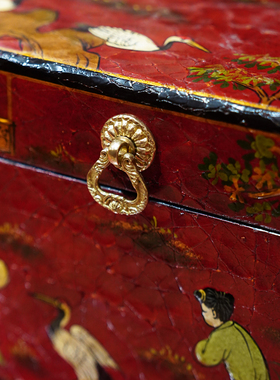 【本尼家】YS121法式中国风中国红布裂纹手绘人物图案装饰盒