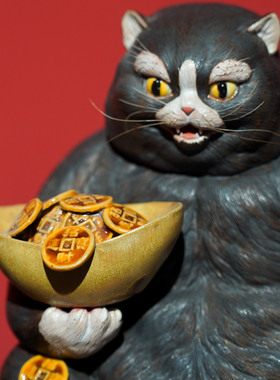 【本尼家】AM55非遗手工石湾陶瓷富贵招财猫可爱创意装饰桌面摆件