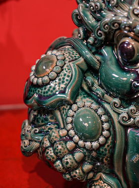 【本尼家】AM93非遗手工石湾陶瓷如意金蟾博古架摆设玄关摆件