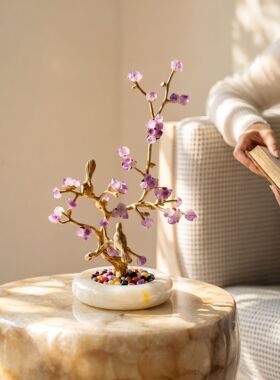 【本尼家】HY389现代轻奢黄铜《喜上眉梢》盆景桌面装饰玄关摆件