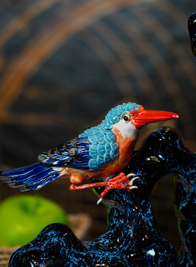 【本尼家】AM88非遗手工石湾陶瓷荷花翠鸟客厅桌面装饰玄关摆件