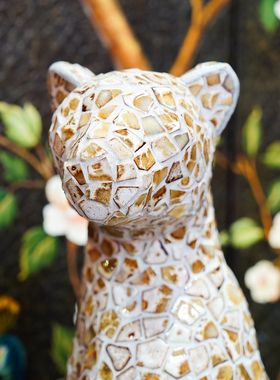 【本尼家】BJ05浅豹纹瓷片豹子手工贴片户外装饰玄关落地摆件