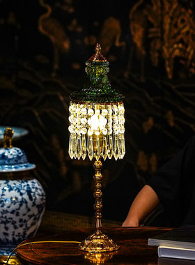 【本尼家】T12法式复古水晶玻璃配铜台灯客厅主卧装饰摆件