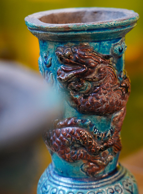 【本尼家】SX24非遗好物山西琉璃瓷《盘龙柱香桶》仿古桌面摆件