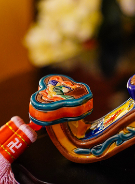 【本尼家】非遗手工彩釉交趾陶中式装饰品玄关摆件-小祥龙如意