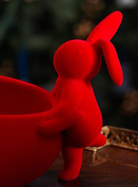 【本尼家】CH04现代创意卡通红色兔子托盘艺术装饰桌面童趣摆件