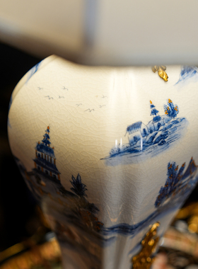 【本尼家】SS91新中式复古青花瓷台灯瓷镶铜客厅床头软装装饰摆件