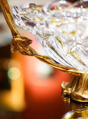 【本尼家】GY210轻奢水晶配铜提篮桌面果盘玄关装饰摆件