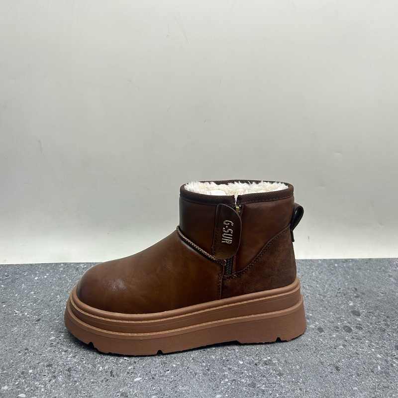 工厂2024处理冬款断码女鞋雪地靴厚底套脚绒里耐磨女短靴松糕底 - 图1