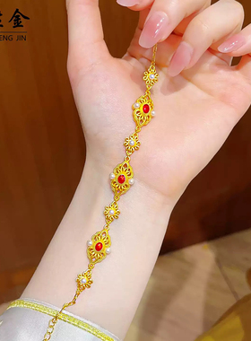 沙金四叶草蝴蝶福袋五帝钱手链女